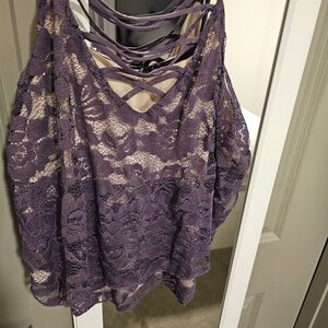 Express purple lace crop tank top, large.
